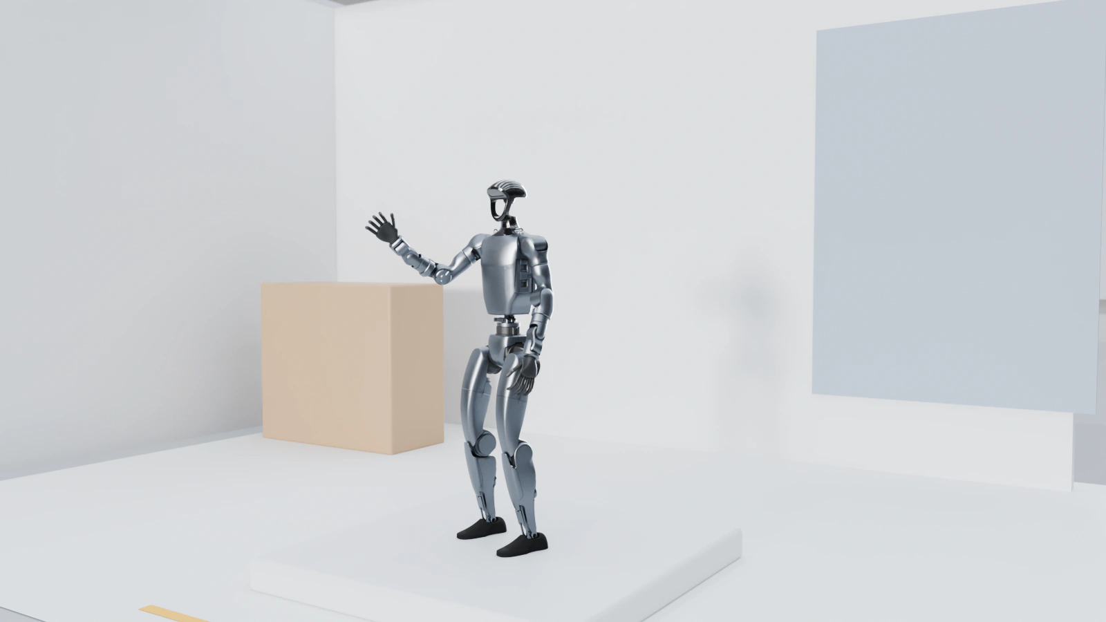 Humanoidní robot Unitree G1 u stánku ve světlé výstavní hale